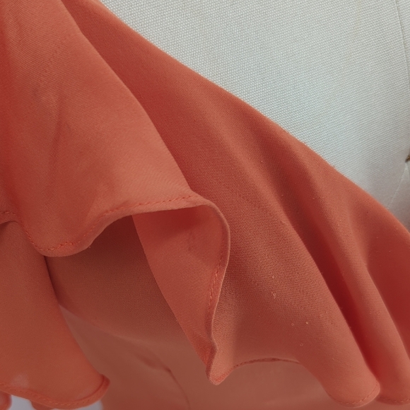 Women's Silk Ruffle Wrapped Maxi Dress Orange Size M/L - Picture 5 of 10